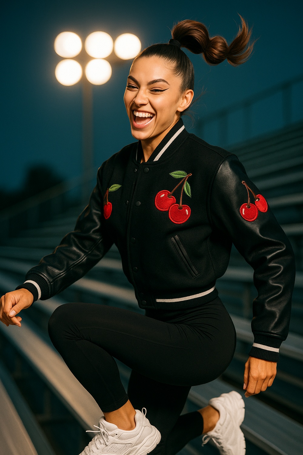 Cherry Embroidered Varsity Jacket Vibes