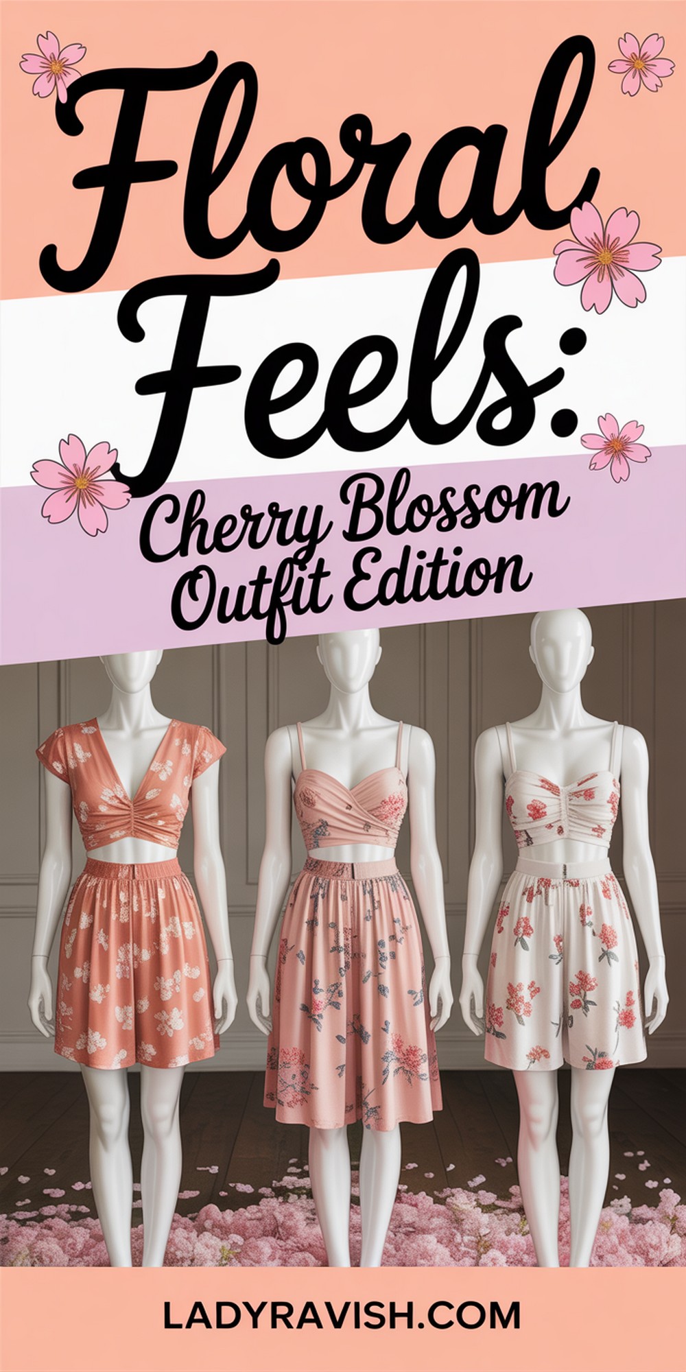 Create a Pinterest vertical image for floral themed outfits