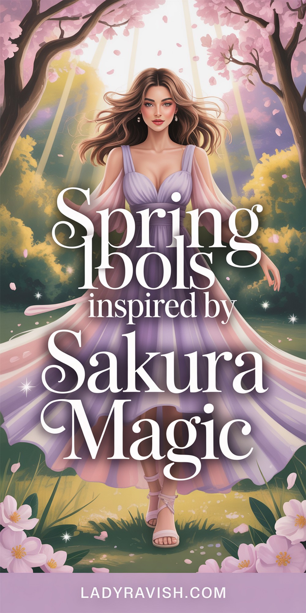 Design a Pinterest friendly image for sakura inspired spring fashion