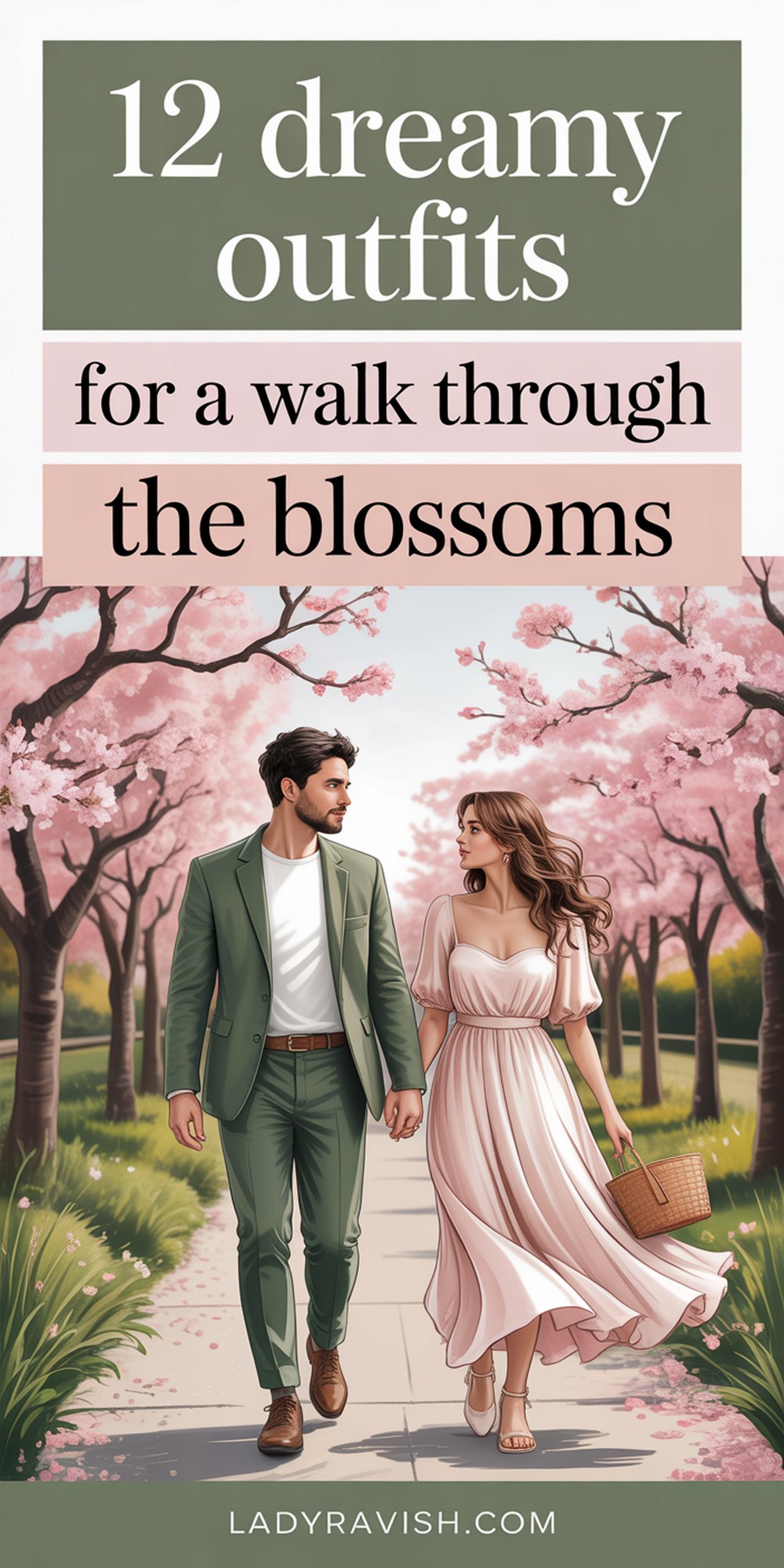 Design a Pinterest style vertical image for romantic outfit styling