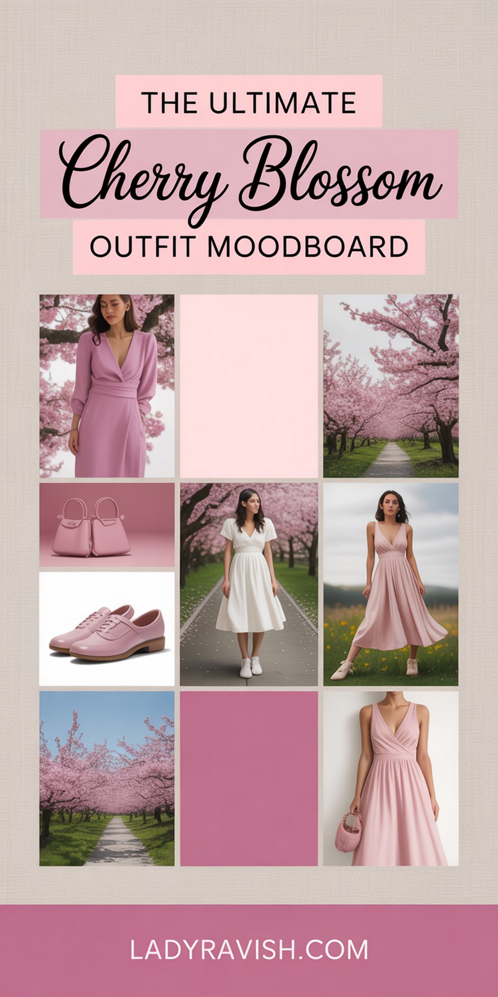 Design a vertical Pinterest image as a fashion moodboard