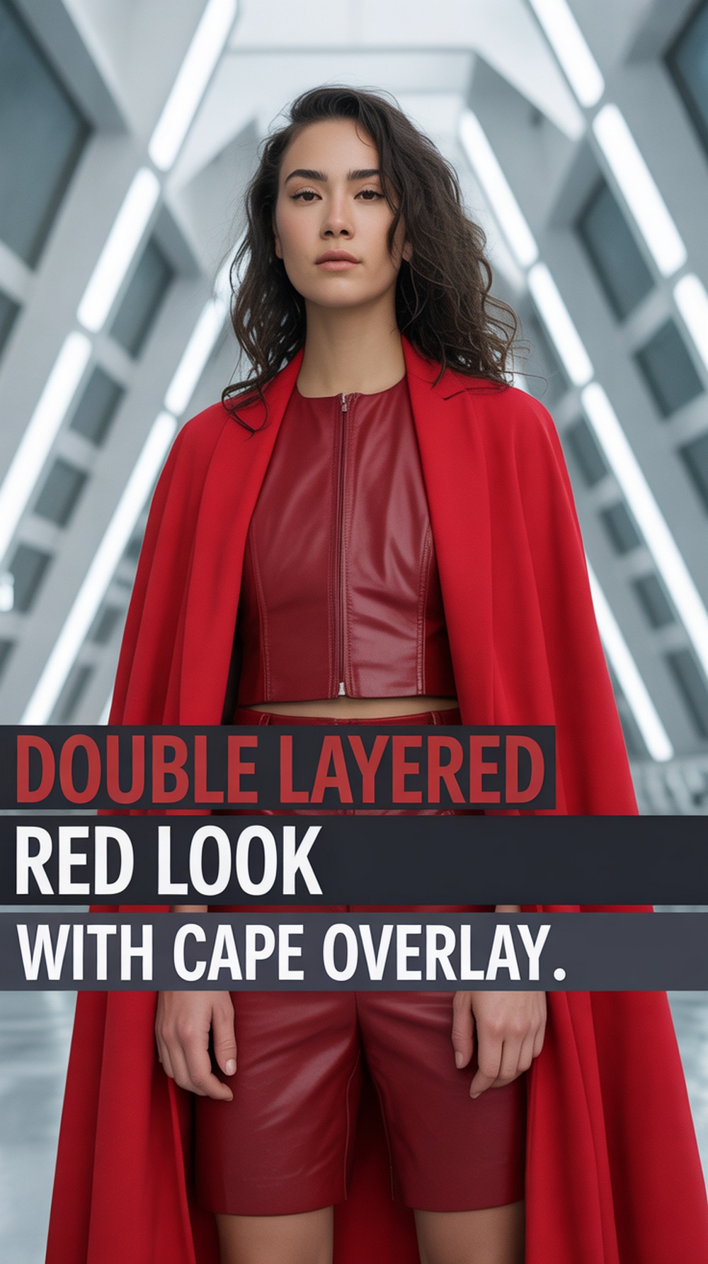 Double Layered Red Look With Cape Overlay