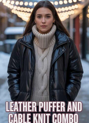 Leather Puffer and Cable Knit Combo