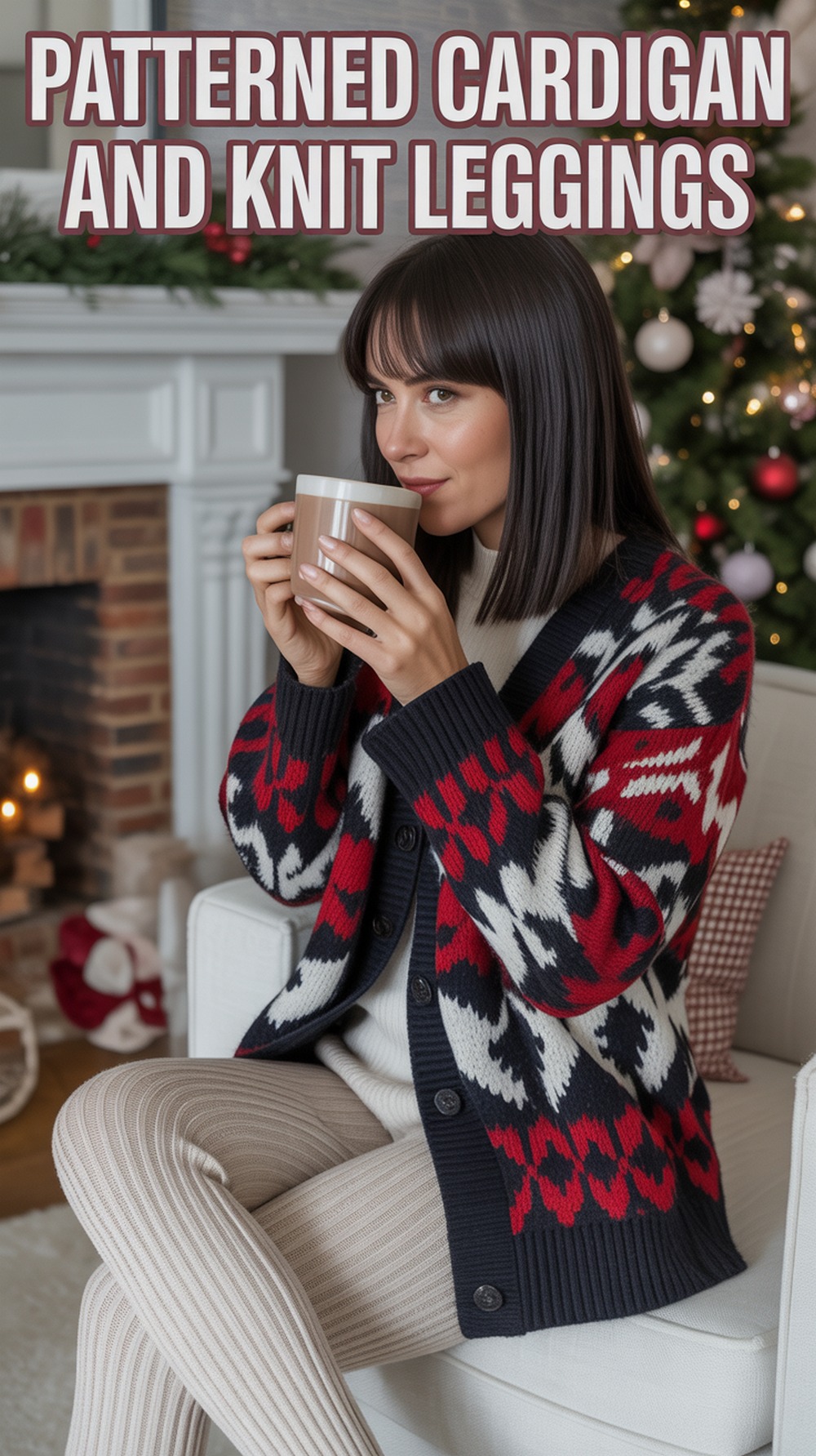 Patterned Cardigan and Knit Leggings