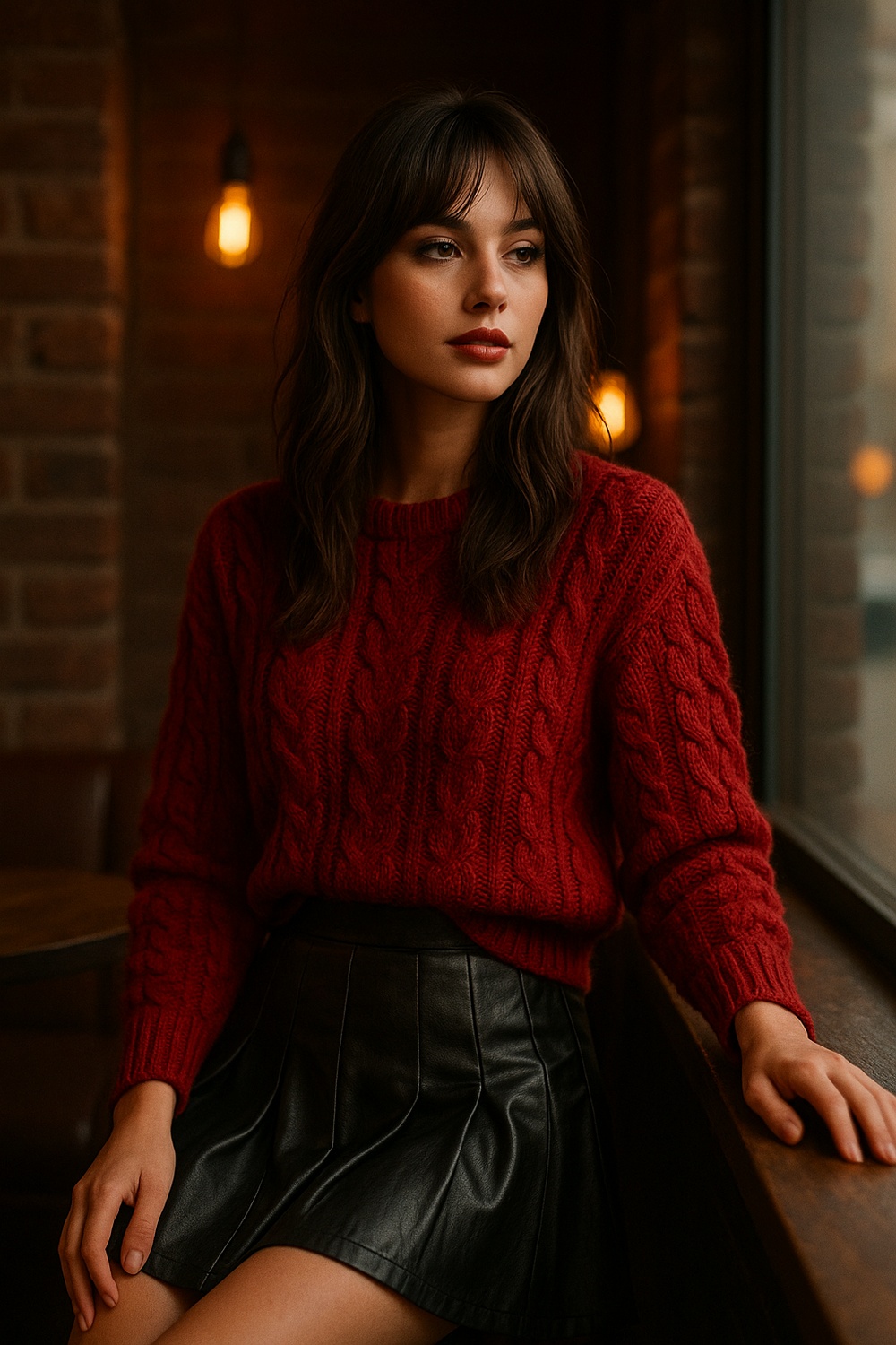 Ruby Knit Sweater With Pleated Leather Mini