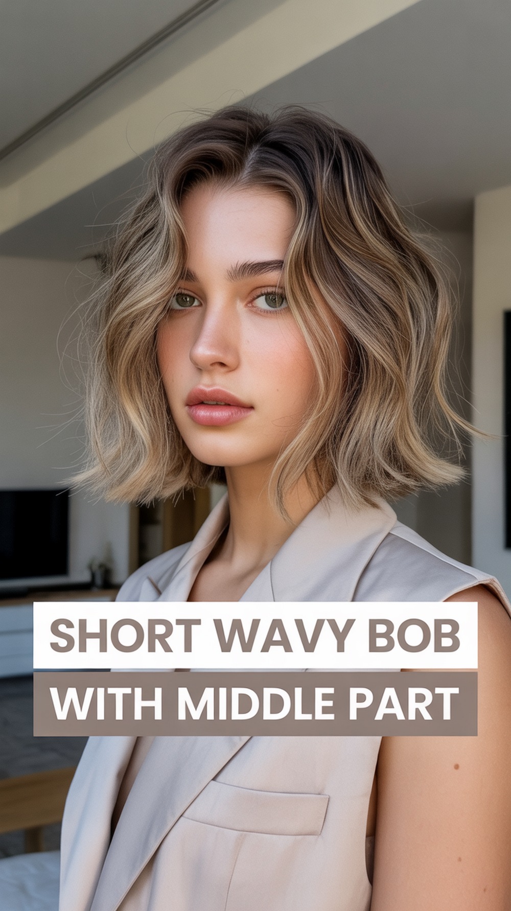 Short Wavy Bob with Middle Part