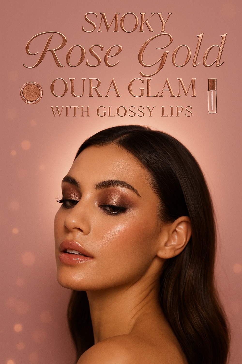 Smoky Rose Gold Oura Glam with Glossy Lips