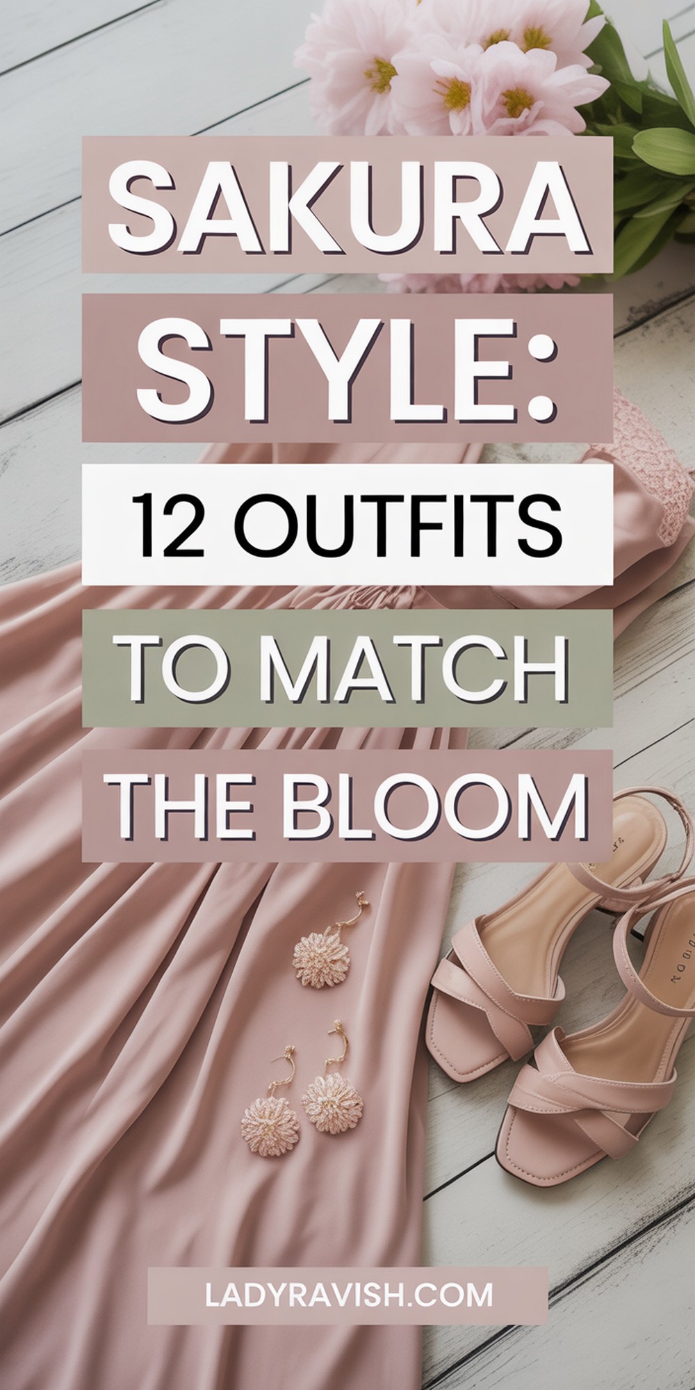 esign a Pinterest style vertical image for a cherry blossom outfit guide