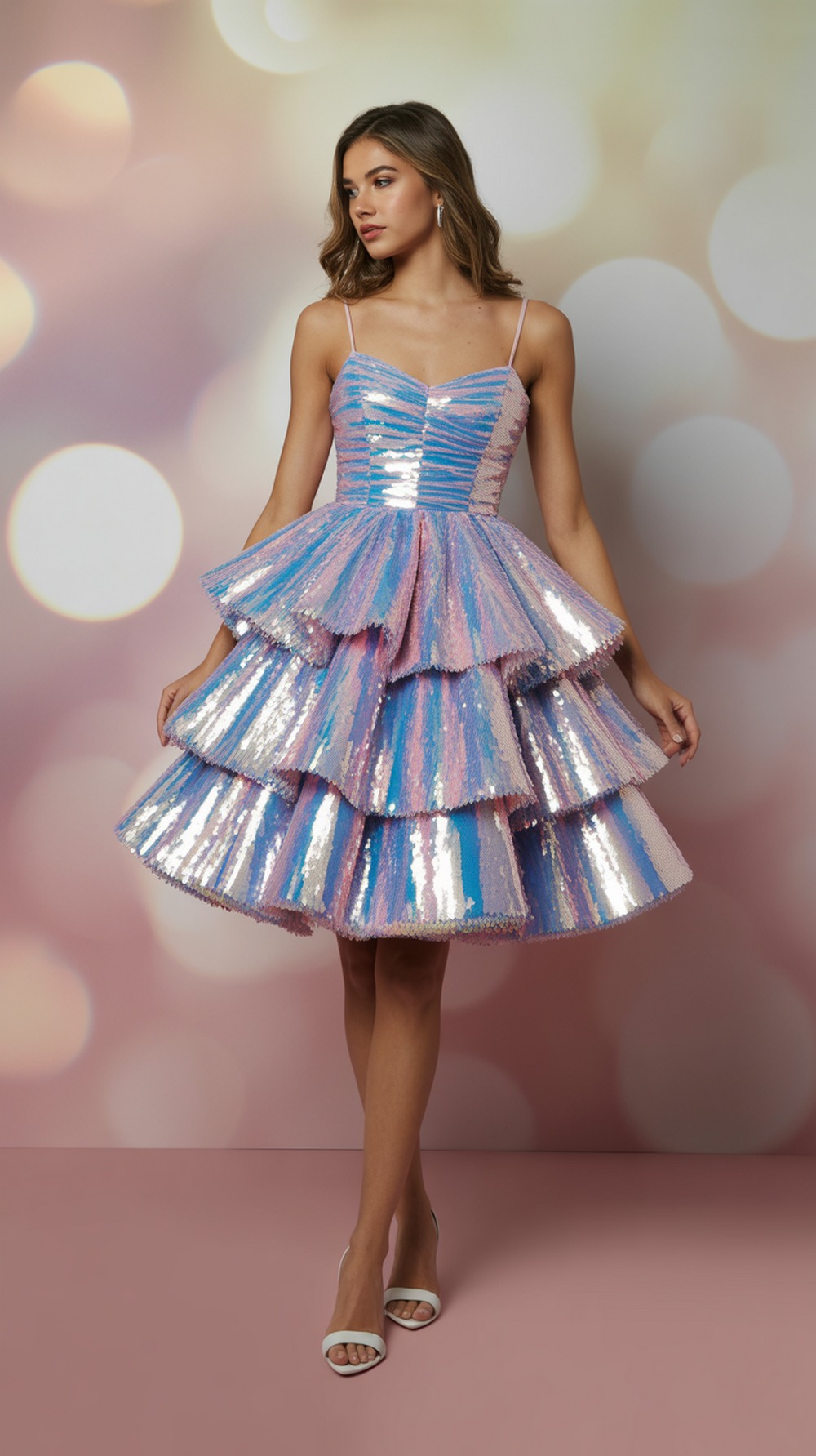 A Line Tiered Sequin Homecoming Dress
