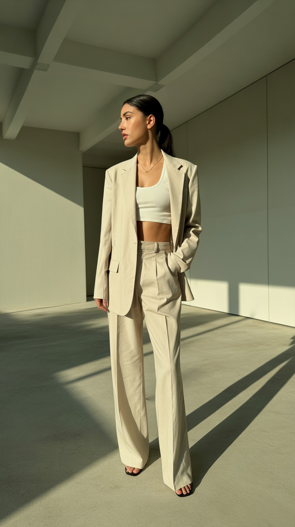 Aura Fit in Cream Suit and Cropped Tank