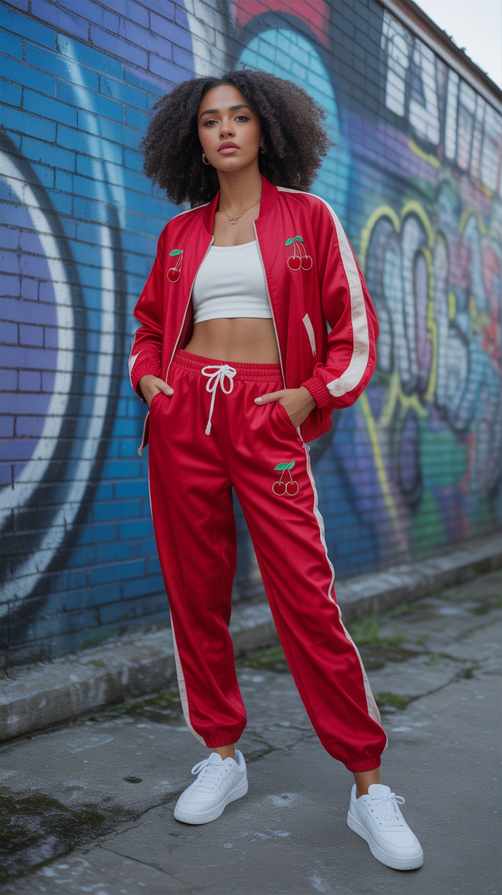 Cherry Embroidered Bomber and Tracksuit Bottoms