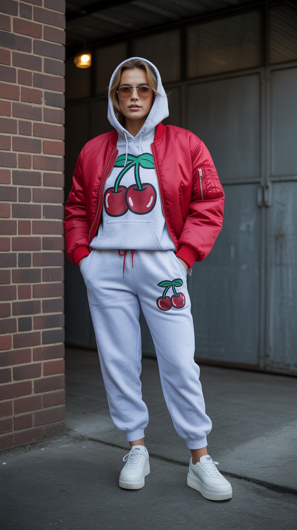 Cherry Graphic Set with Bomber Jacket