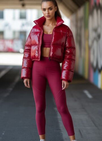 Cherry Puffer Jacket with Leggings