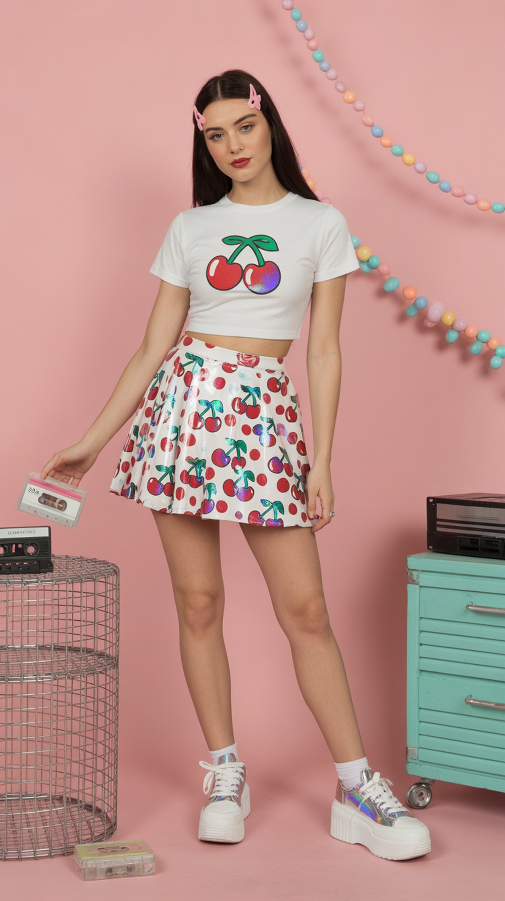 Cherry Themed YK Mini Skirt and Baby Tee