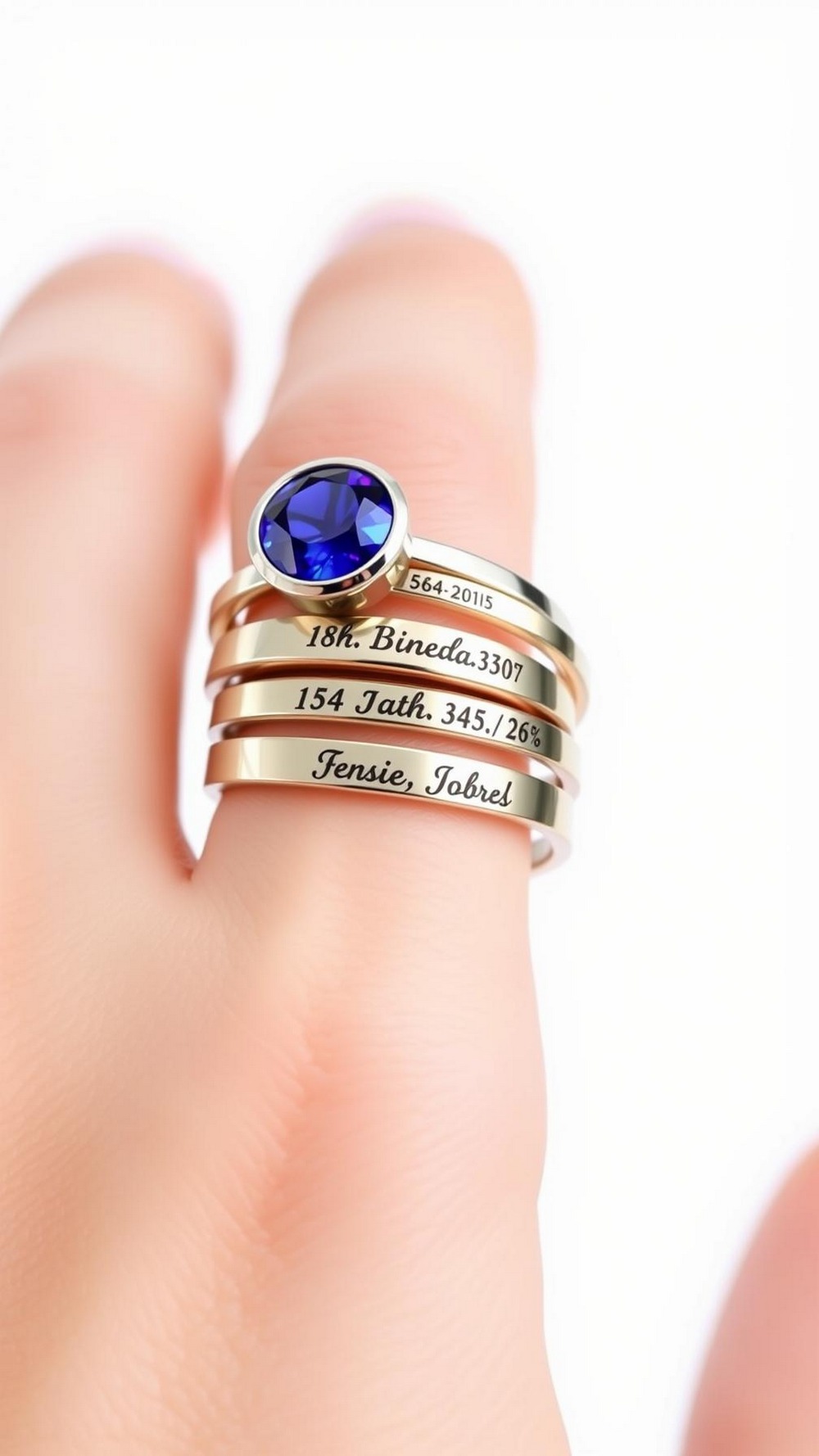 Engraved & Coordinates Birthstone Stacking Rings