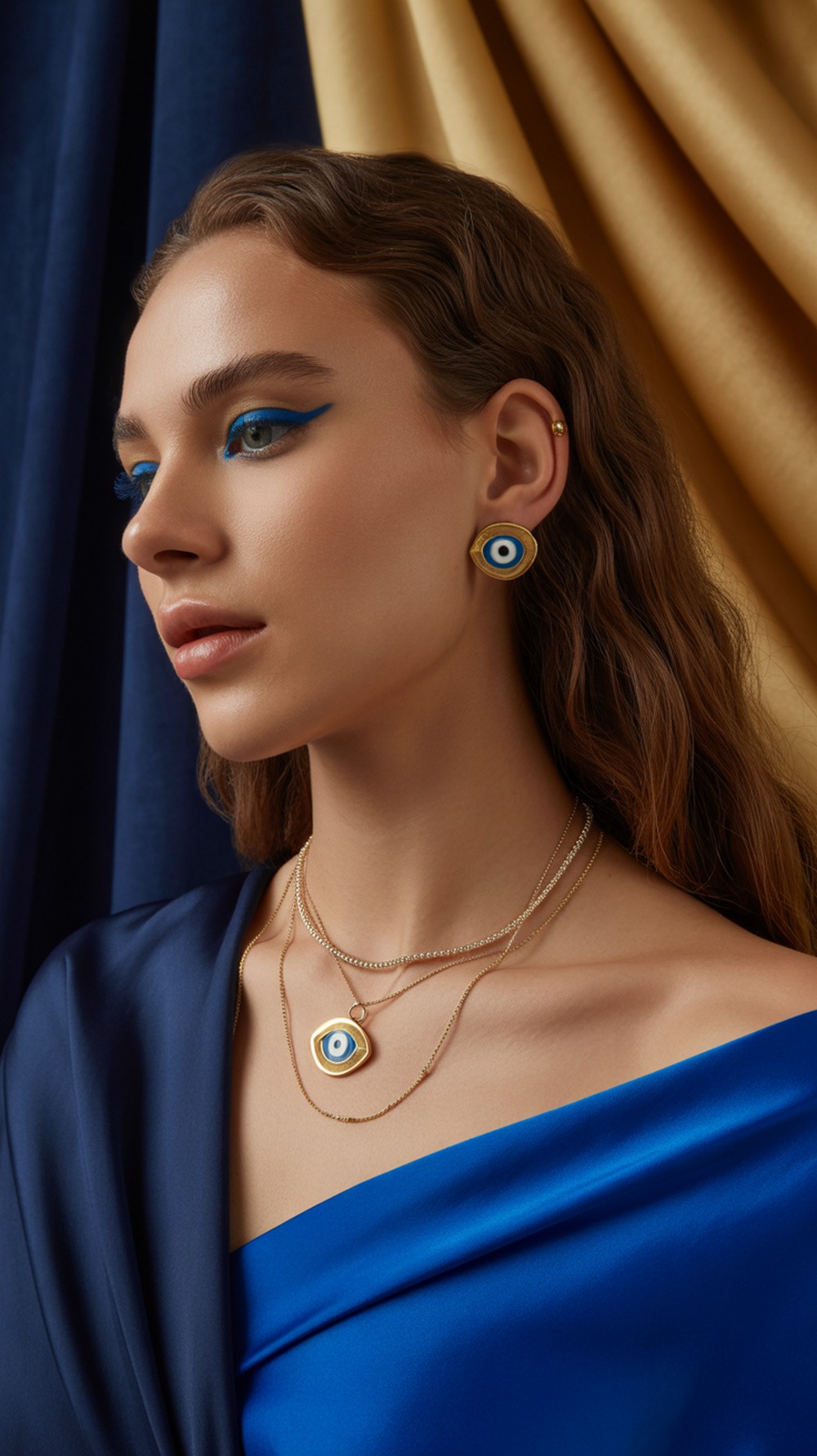 Evil Eye Gold Stud Earrings