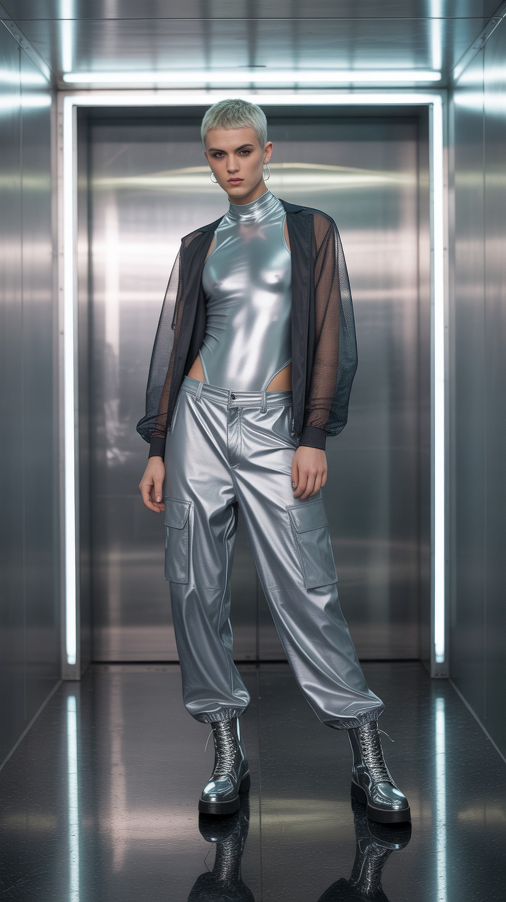 Futuristic Aura Fashion with Silver Accents