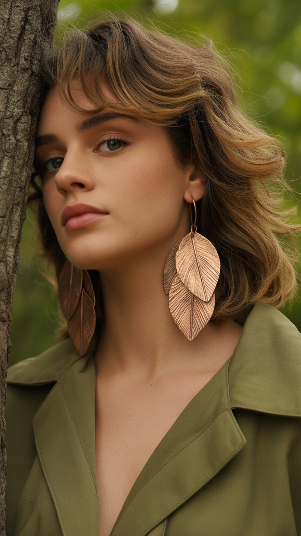 Layered Leaf Metal Earrings