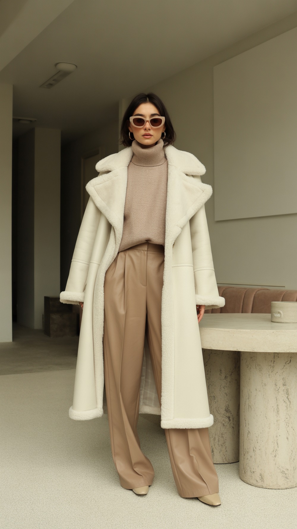 Matching Shearling Coats with Beanies and Scarves