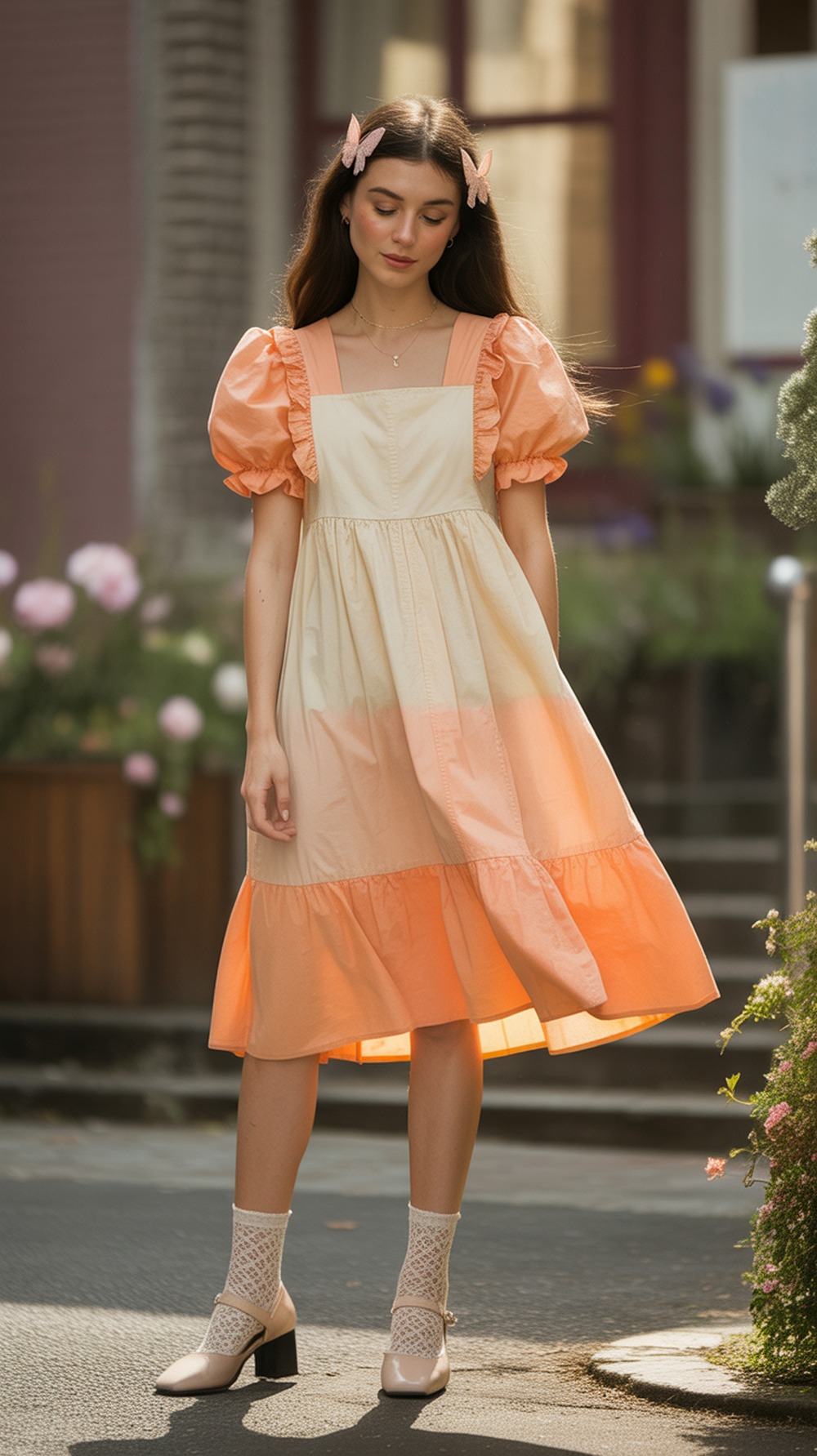 Orange Creamsicle Dress with Puff Sleeves
