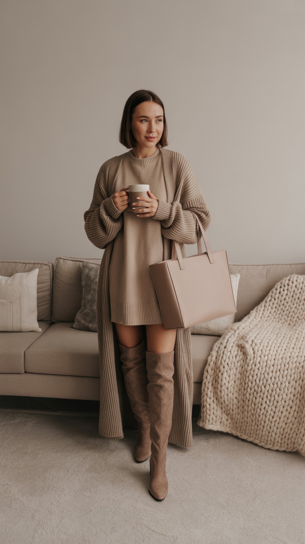 Over the Knee Boots Styled With Belted Wool Coats