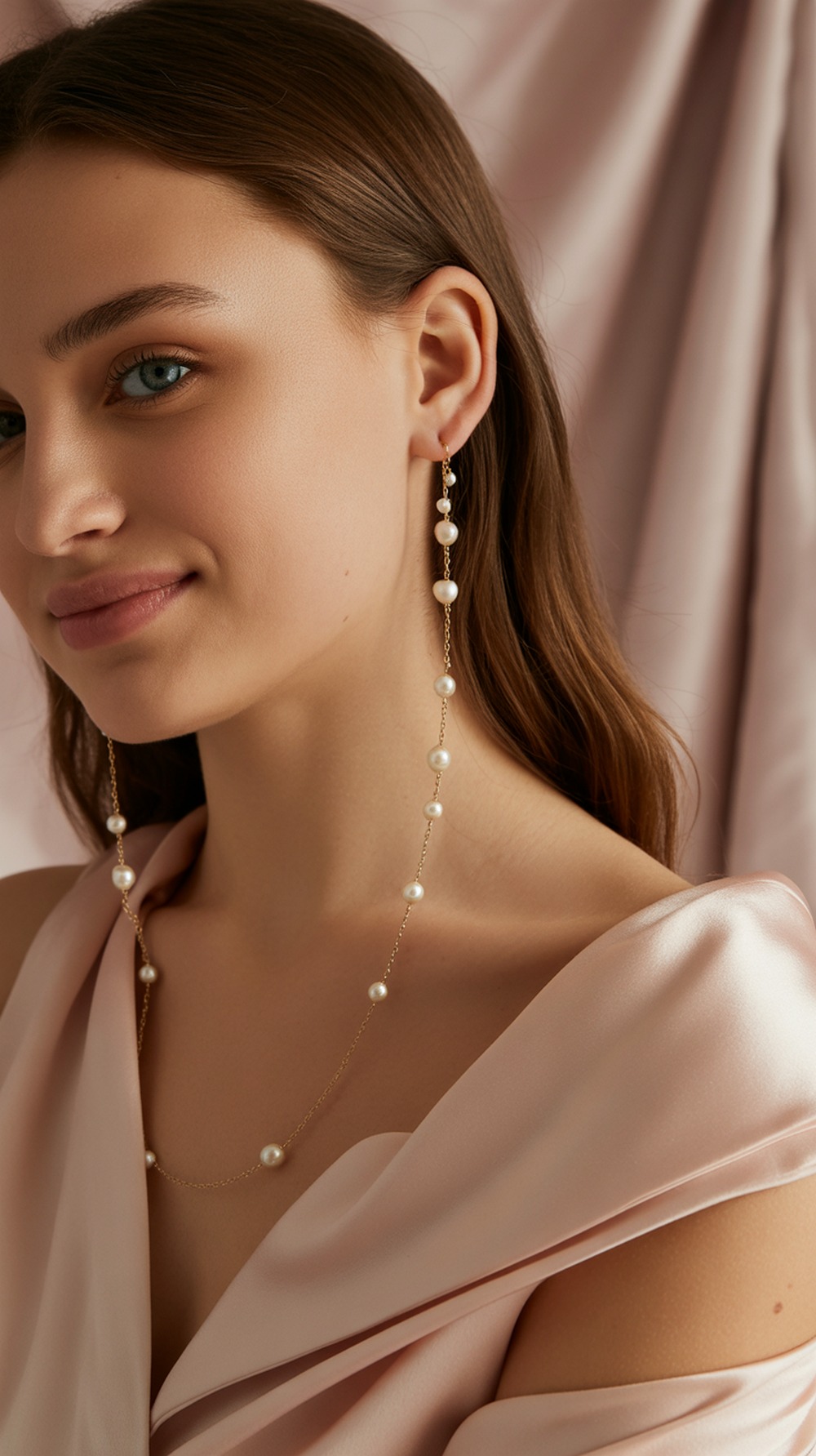 Pearl Drop Chain Earrings