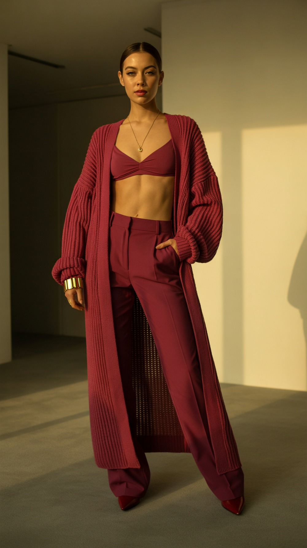 Raspberry Knit Maxi Cardigan
