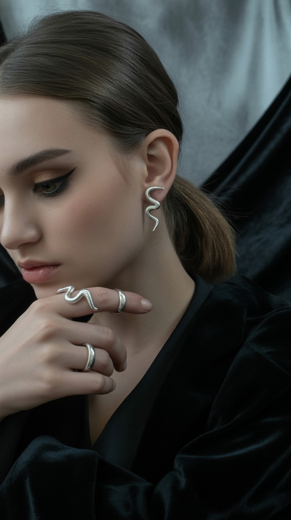 Silver Snake Stud Earrings
