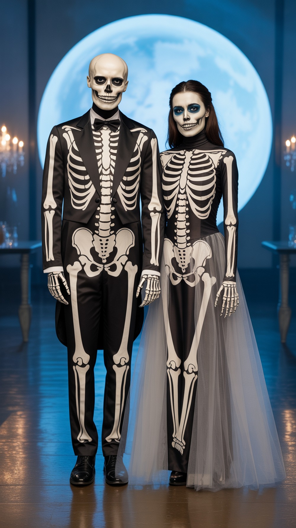 Skeleton Couple in Tux and Gown Halloween Costume