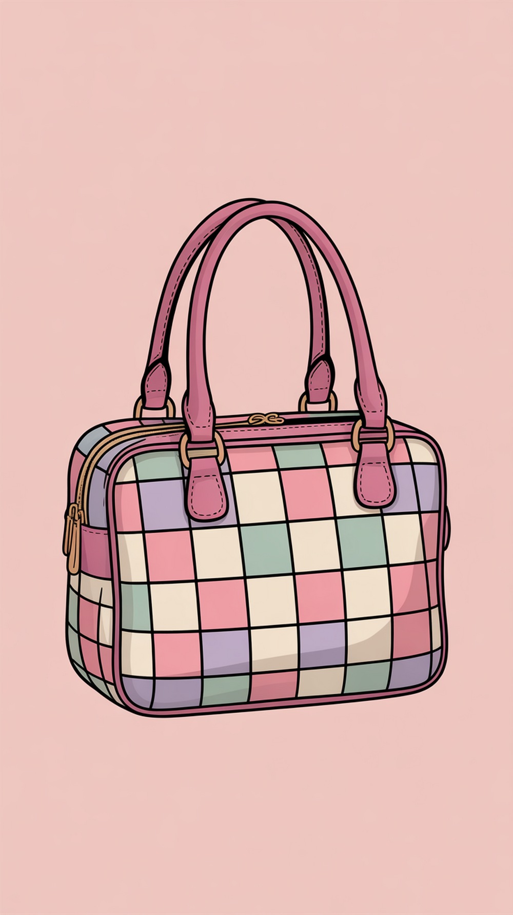Soft Pastel Grid Pattern Bag