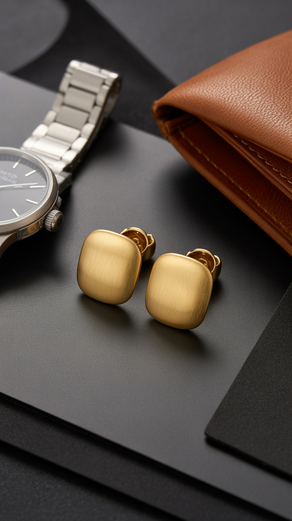 Square Dome Gold Earrings