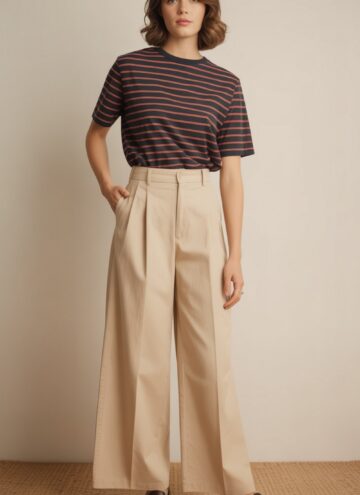 Striped Tee with Wide Leg Chinos