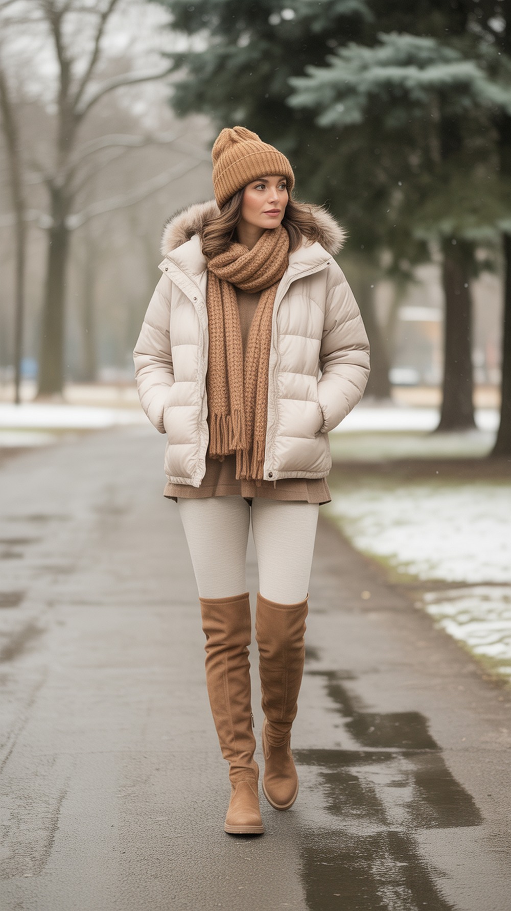 Wide Scarves and Over the Knee Boots Styling Ideas