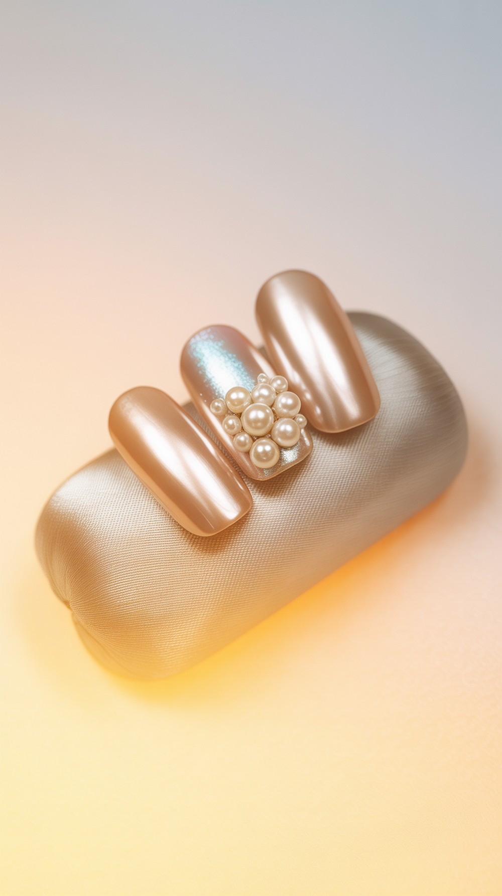 D Pearls Chrome & Aura Nails