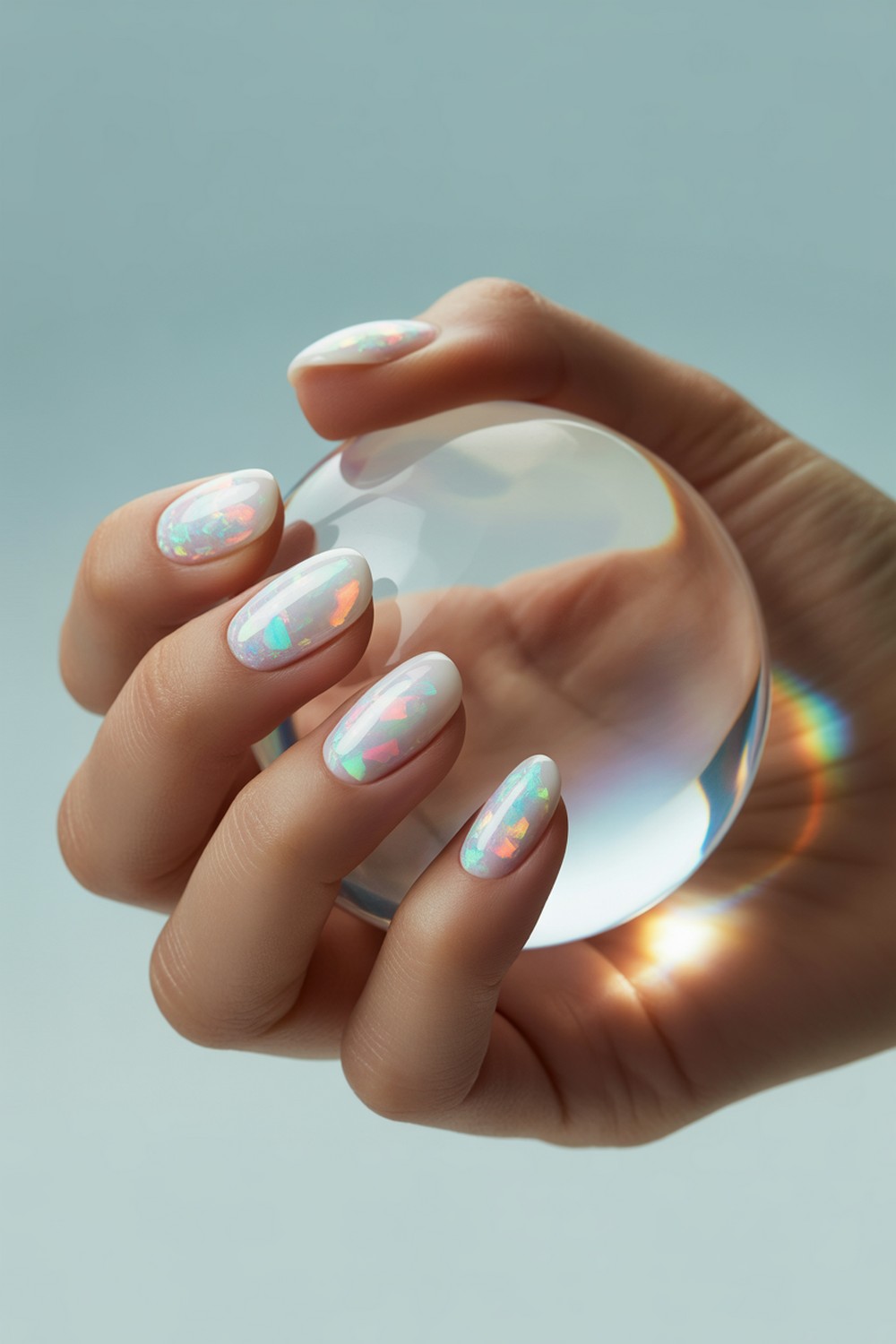 Aurora Opal Flakes Frosty Milky White Winter Nails