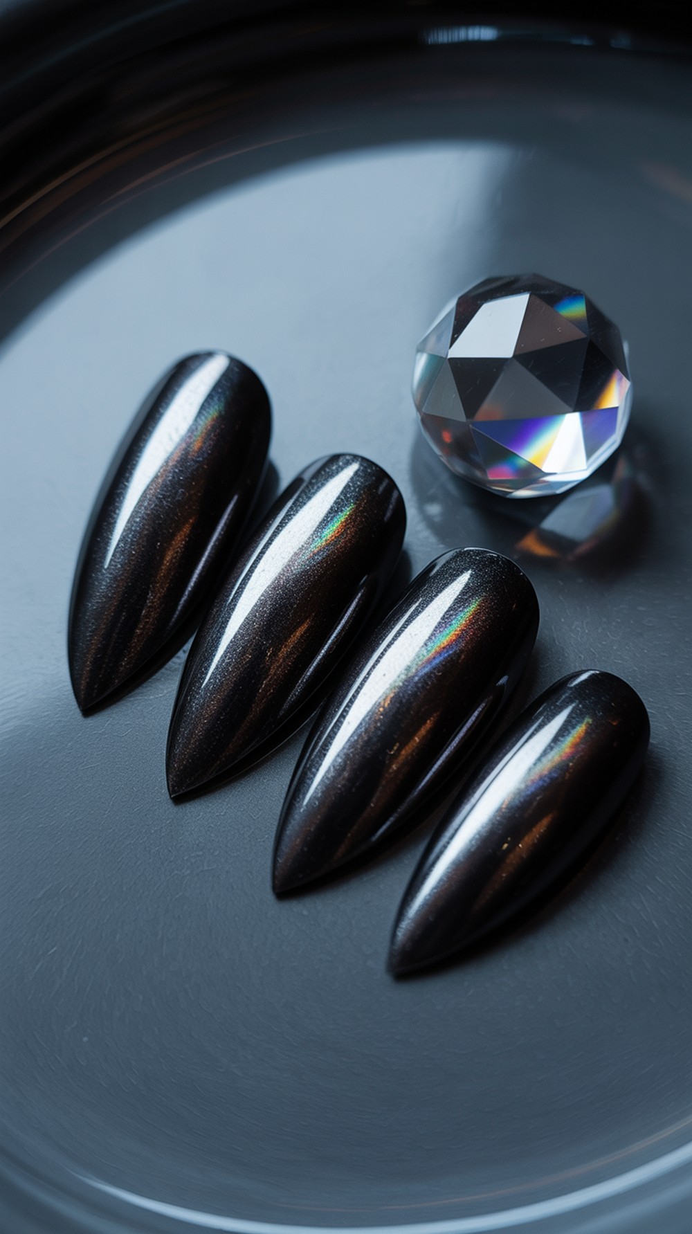 Black Chrome & Aura Nails with Holographic Aura