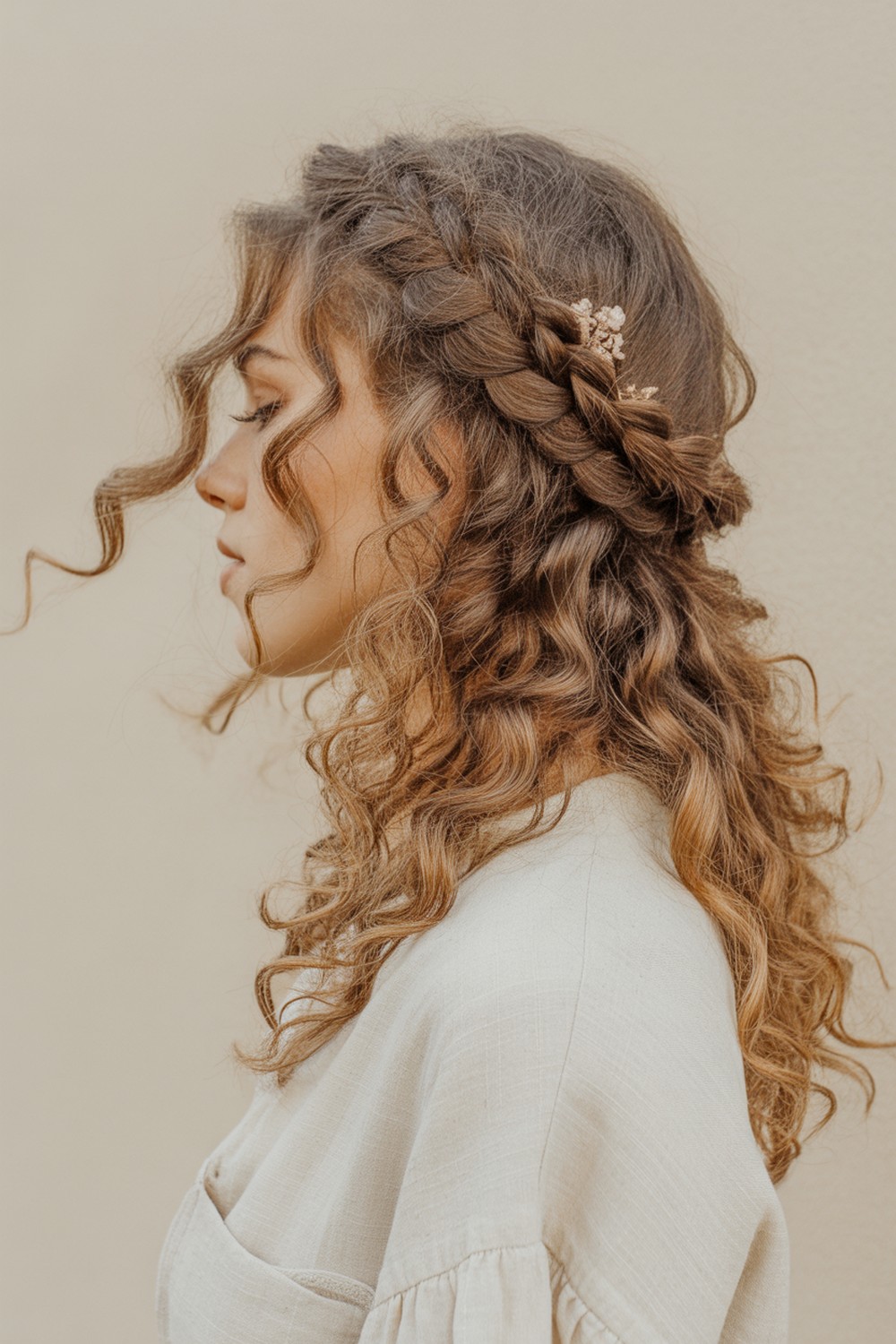 Boho Braid Accent Romantic Curls with Side Sweep Hairstyles