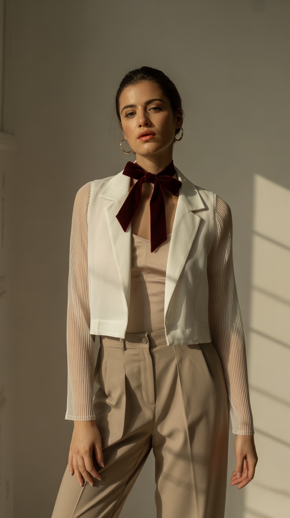 Bow Choker with Sheer Top and Camisole Layers