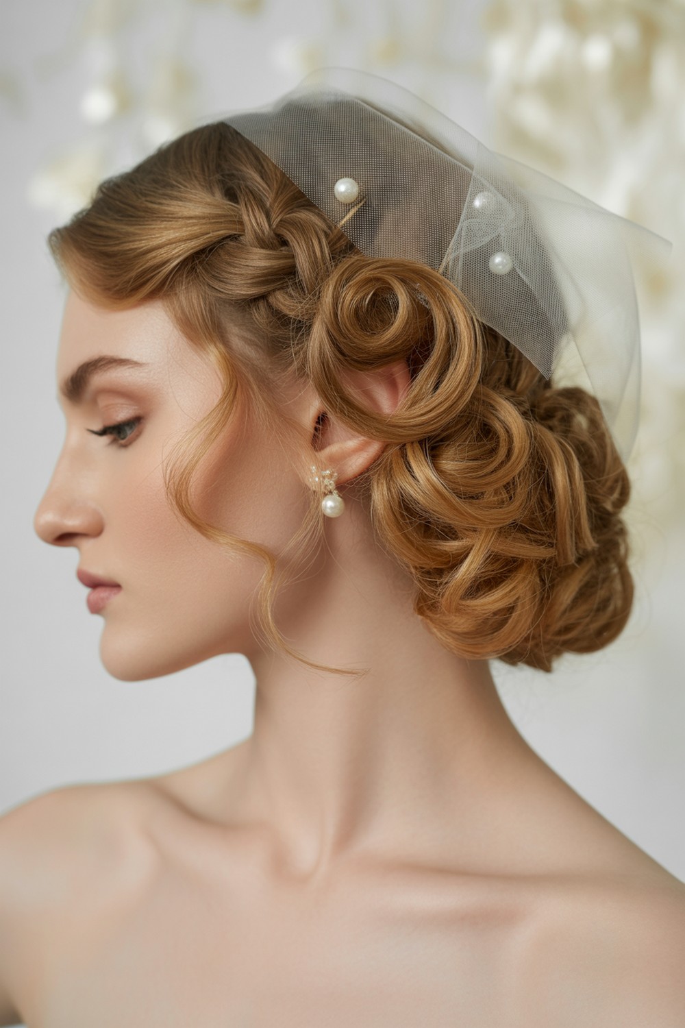 Bridal Veil Ready Romantic Curls with Side Sweep Hairstyles