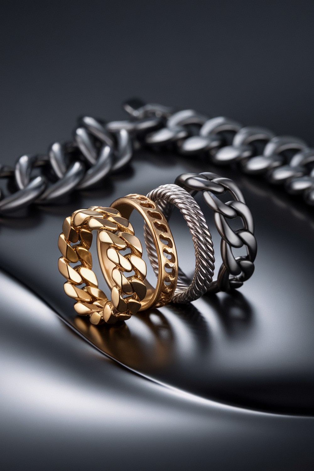 Chain Link Ring Silhouettes in Bold Gold Style Jewelry