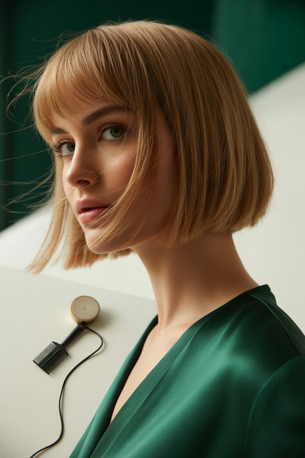 Classic Chin Length Short Bob with Wispy Bangs