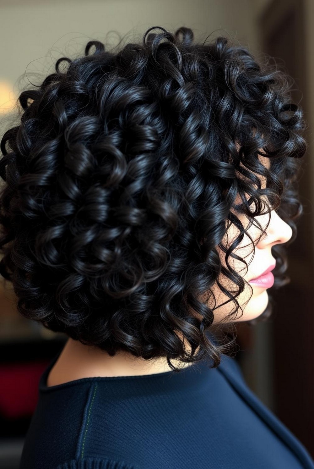Curly Italian bob hairstyle with shape control
