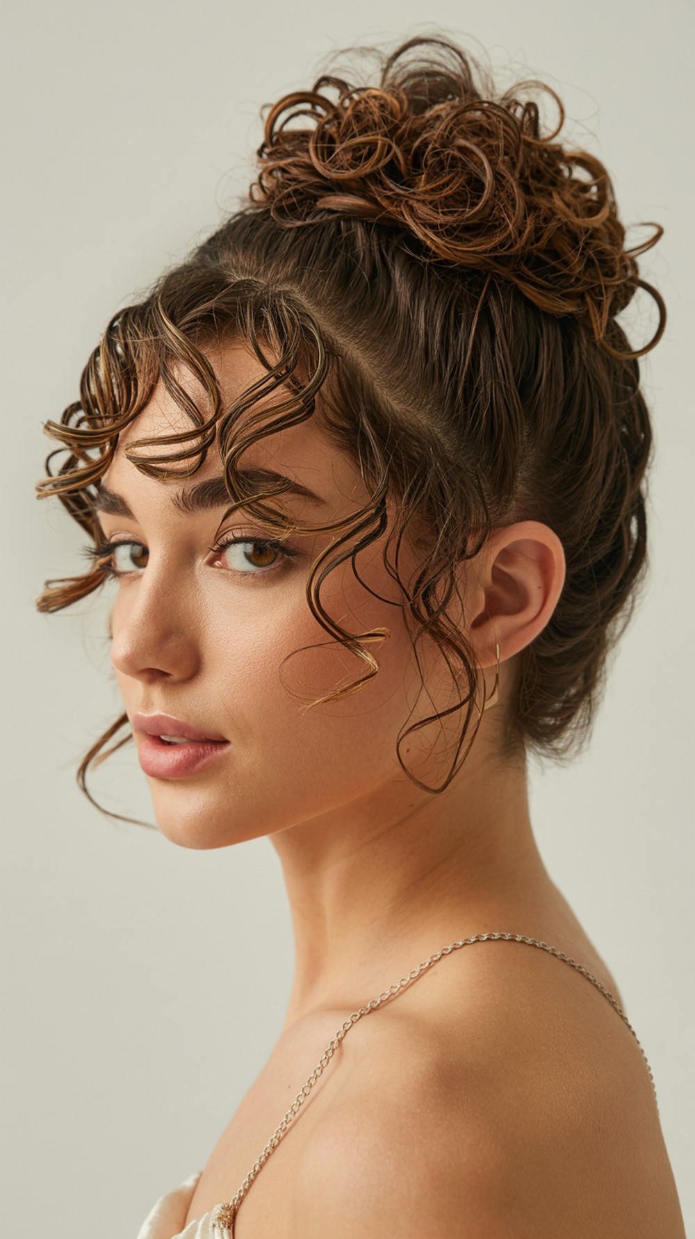 Curly Top Knot with Face Framing Prom Hairstyle