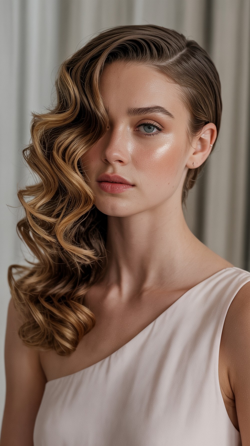 Deep Side Part Waves Prom Hairstyle
