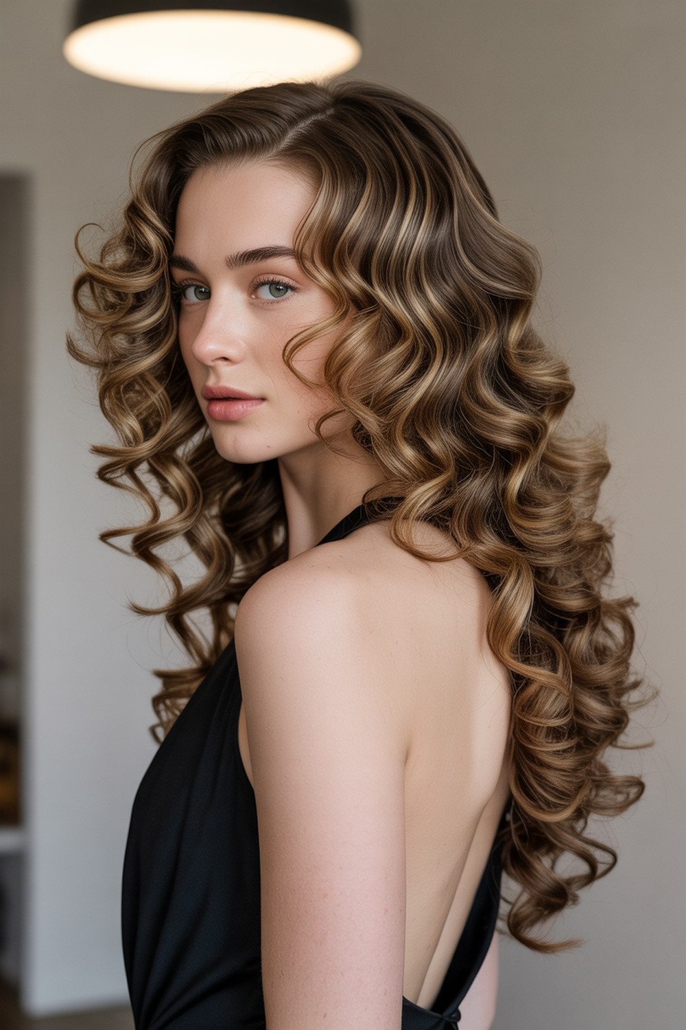 Extra Long Cascade Romantic Curls with Side Sweep Hairstyles