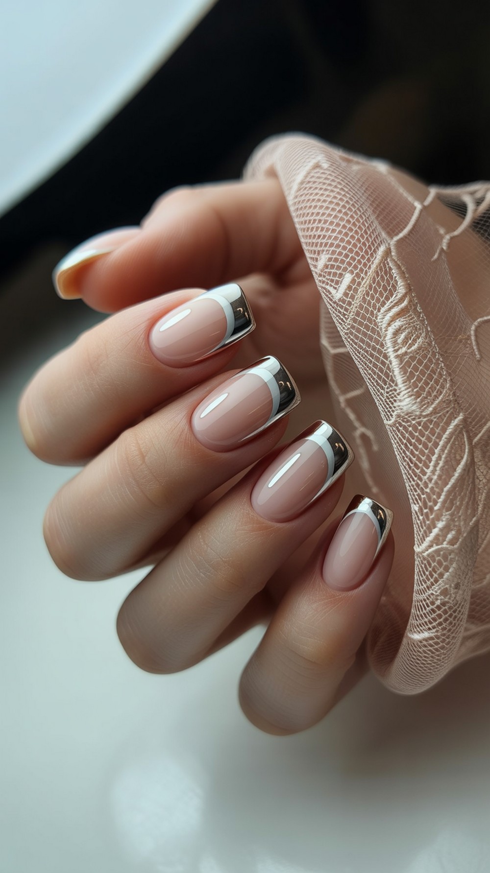French Tip Chrome & Aura Nails
