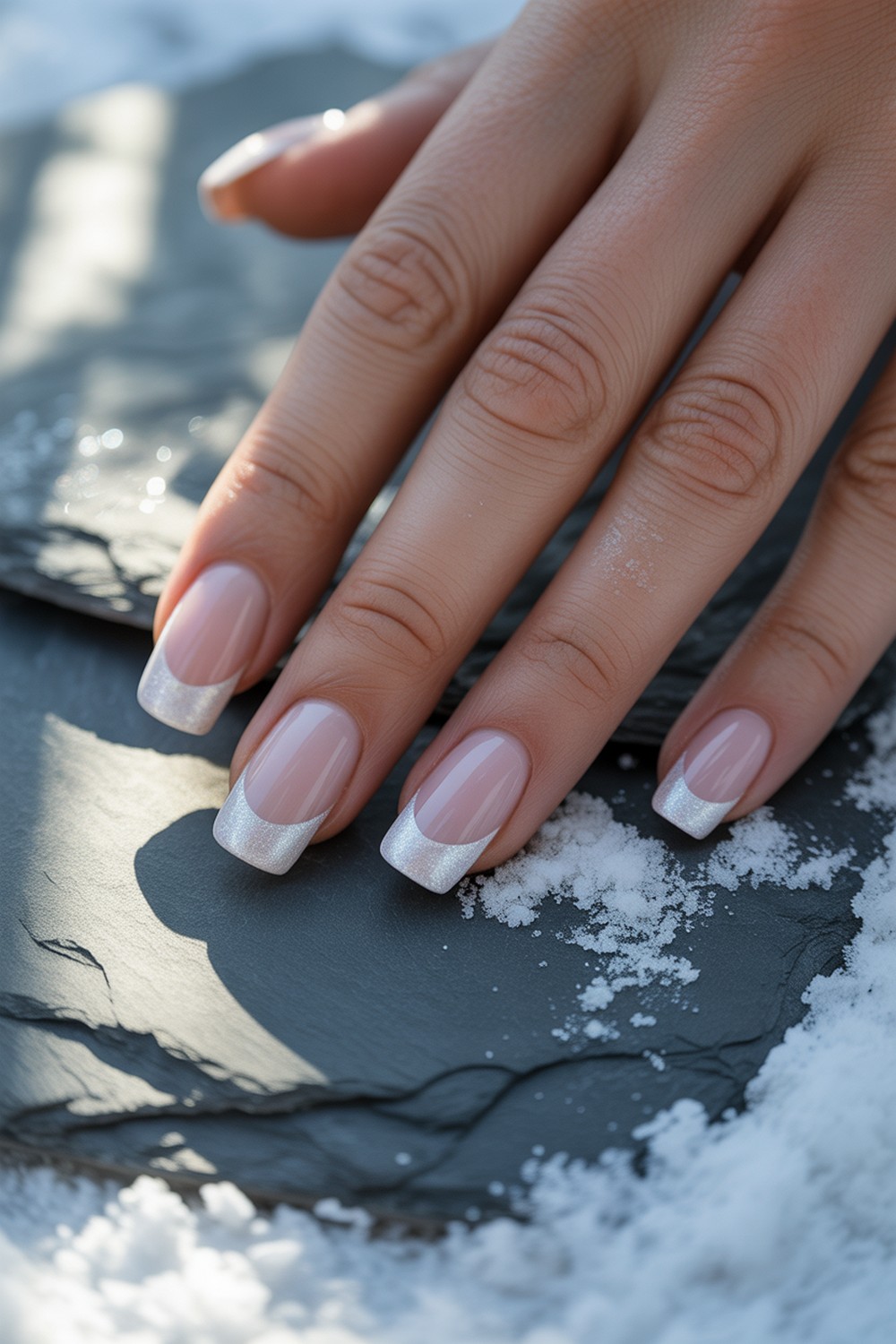 Frost Tipped French Frosty Milky White Winter Nails