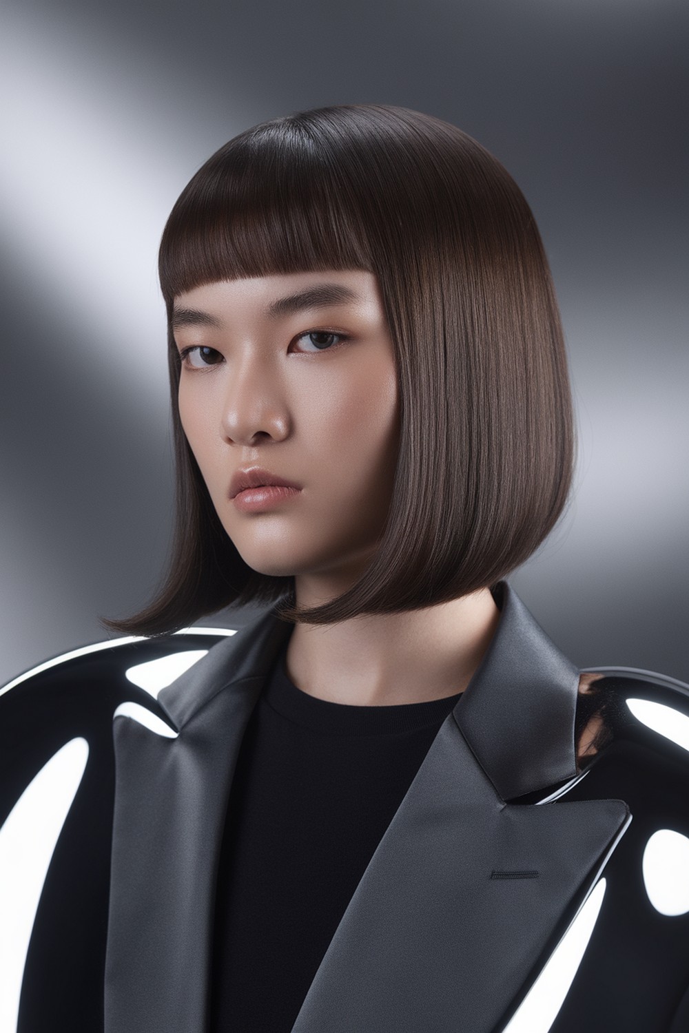 Glass Hair Lob Mirror Shine Middle Part