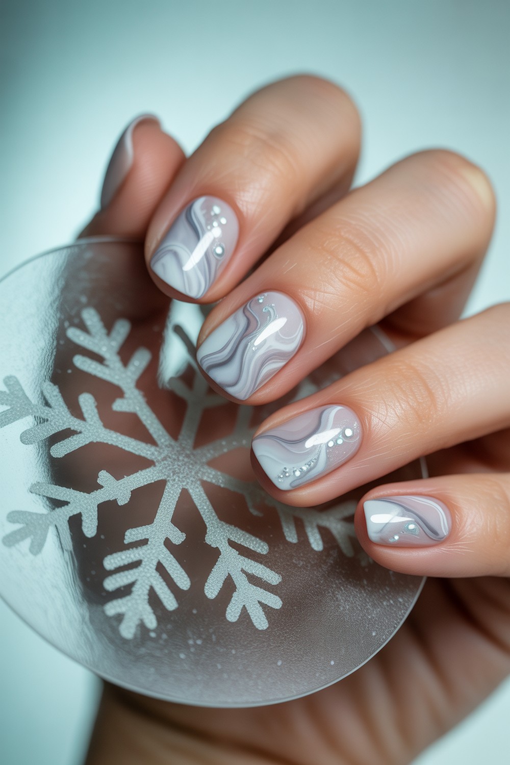 Icy Swirl Marble Frosty Milky White Winter Nails