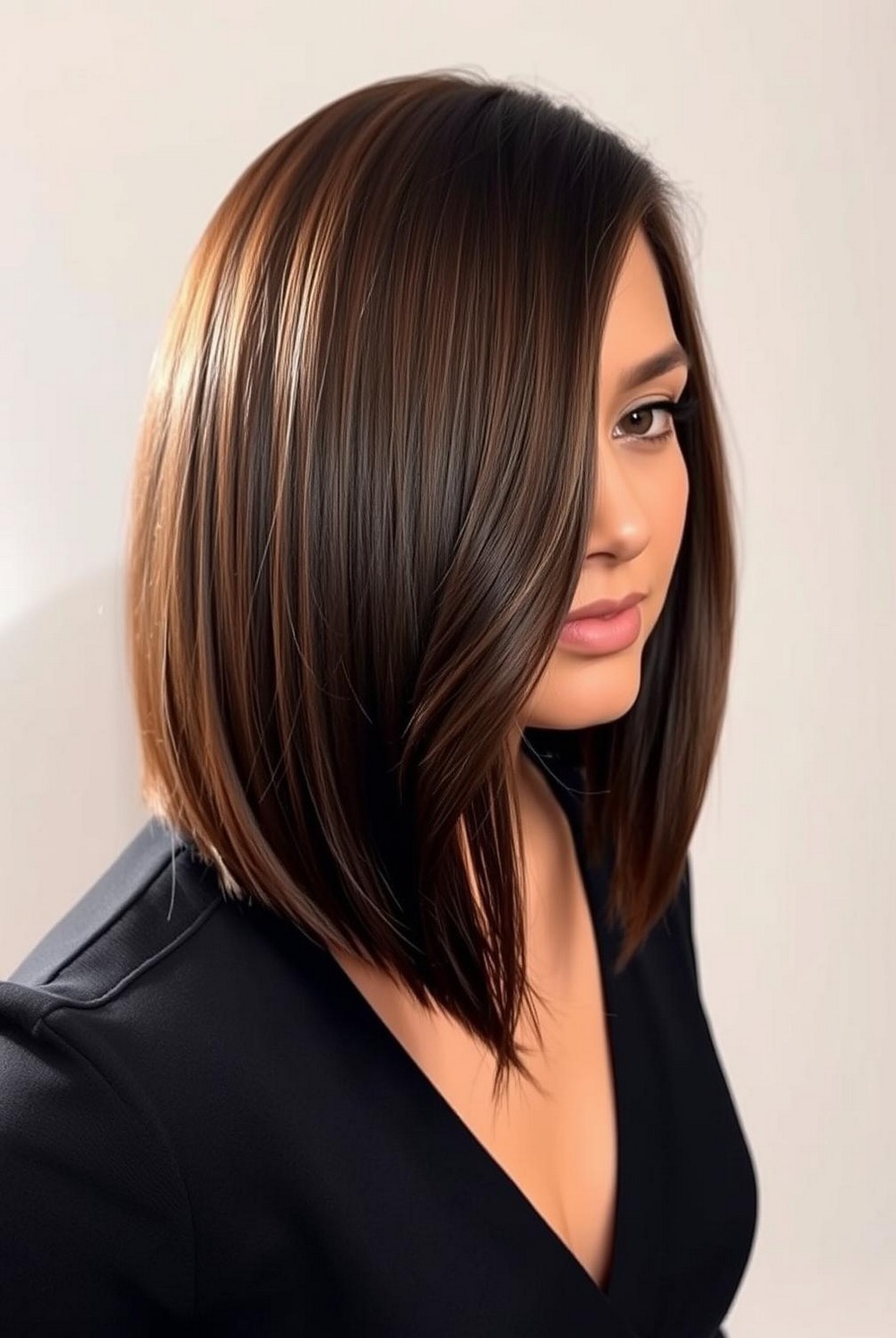 Italian bob hairstyle with a deep side part